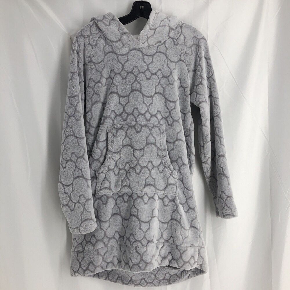 Disney Hoodie Robe Womens Small Gray Mickey Mouse Plush Sleep Shirt